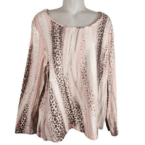 Chico’s Womens Harlow Artistic Animal Print Long Sleeve Tee Top Size Large Pink